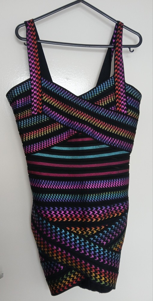 Bella Barnett Black Rainbow Bandage Bodycon Mini Dress Size Small BNWT