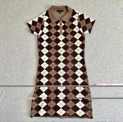 Kendall & Kylie Brown Argyle Knit Polo Mini Dress Size S Short Sleeve Collared