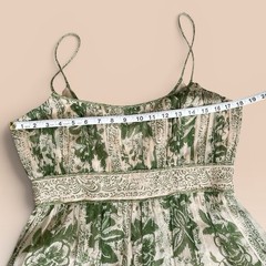 Jones New York Silk Chiffon Green Tan Floral Midi Dress Spring Summer Women 10 L