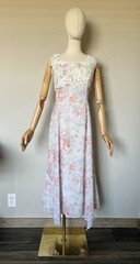 Vintage Scott McClintock Size 4 Floral Handkerchief Hem Midi Dress Lace Pearls
