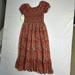 Blueberi Boulevard Women’s Sz S Paisley PuffSleeves Smocked MidiDress CottonNWT