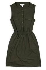 Market & Spruce Dress Womens XS Olive Green Button Sleeveless W/ Front Pockets