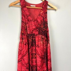 Hinge Red Silk Abstract Floral High Low Maxi Dress Sleeveless S Boho Flowy Chic