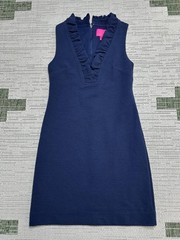 Lilly Pulitzer Tisbury Shift Dress Womens XS Blue Ruffle Detail Straight Fit