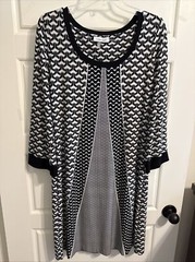 Calvin Klein Sz Small Black White Geometric Scoop Neck 3/4 Sleeve Shift Dress