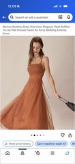 Brown/Rust Solid Mesh Backless Sleeveless Ruffle Tie-Up A-Line Midi Dress M