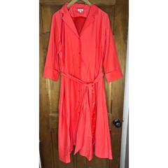 Old Money J. Peterman Silk Cotton 1947 Shirtdress 20 Quiet Luxury Coral Red Midi