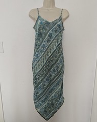Vintage Y2k GAP 100% Silk Handkerchief Slip Dress Sz 2 Blue Paisley Fairycore
