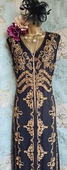 windsmoor black gold lace tapework beaded 20s Deco Gatsby evening dress 16 18