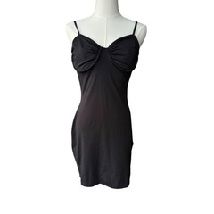 Black Bodycon Mini Dress Ruched Underwire Bust Cami Womens Medium Slip party