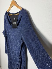 DENNIS by Dennis Basso Blue Glitter Knit Cowl Neck Sheath Dress 2XL