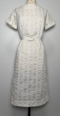 Vtg Ina Carol White Textured Midi Dress M Belted Minimal Classic Summer