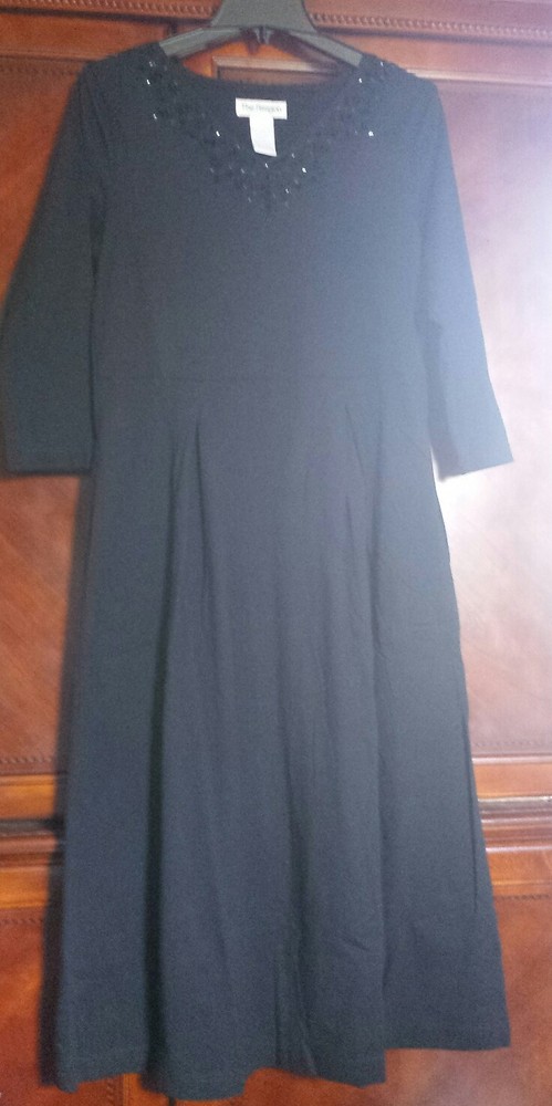 New! Women&rsquo;s Cotton Care Free Dress small pleats, bling, black, pockets -Paragon