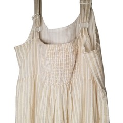 Linda Anderson Midi Sundress Striped Cream Gold Tiered Smocked XL Cottagecore
