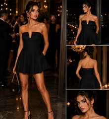 Maeve By Anthropologie Black Strapless Plunge Neck Romper Size 12. New