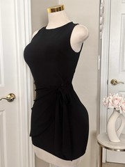 Fashion Nova Black Sleeveless Mini Wrap Dress w/ High Neck & Waist Tie Sz S