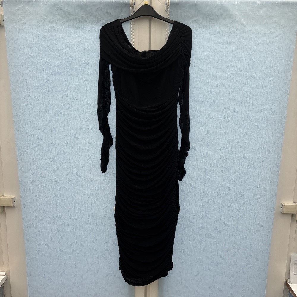 Spring/Summer Off-Shoulder Ruffled Mesh Sexy Tight Dress L/S size xl