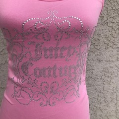 Juicy Couture Pink Tank Mini Dress Y2K Rhinestone Graphic Bodycon Womens Small