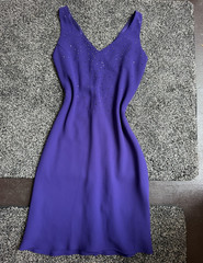 Jones New York Dress Purple Solid V-Neck Sleeveless Beaded Sheath Knee 6