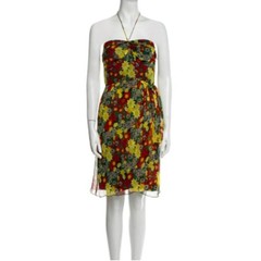 Anna Sui Floral Strapless Dress Women&rsquo;s 10 100% Silk Boho Fairy Babydoll