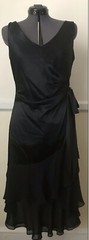 Talbots Silk Asymmetrical Dress Bow Brooch Rhinestone Ruffle Hem Black Satin – 8