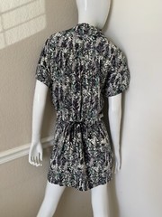 TRACY REESE NEW! 100% Silk Gray/Green Leaf Drawstring Hook Front Mini Dress Sz S