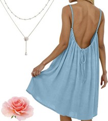 Women’s Backless Flowy Cami Lounge Dress Short, Backless Cami Dress for Women