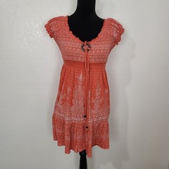 Almost Famous Orange Cotton Scoop Neck Cap Sleeve Swing Dress Thigh Length Sz L