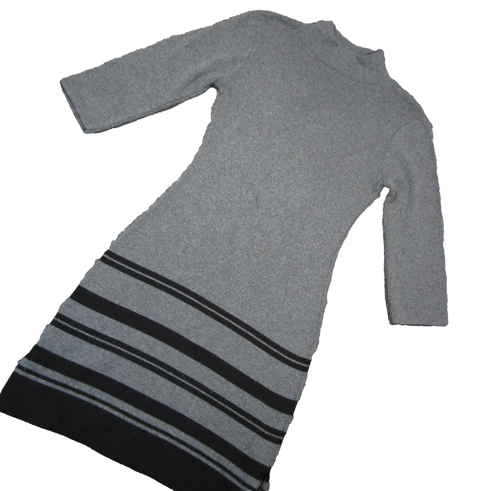 Vtg Mingle-2 Sweater Dress Womens S Grey Black Striped Pullover 90s Bodycon USA