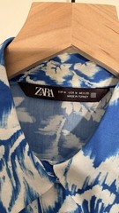 Zara Blue & White Floral Midi Shirt Dress Long Sleeve Collared Button Belted M
