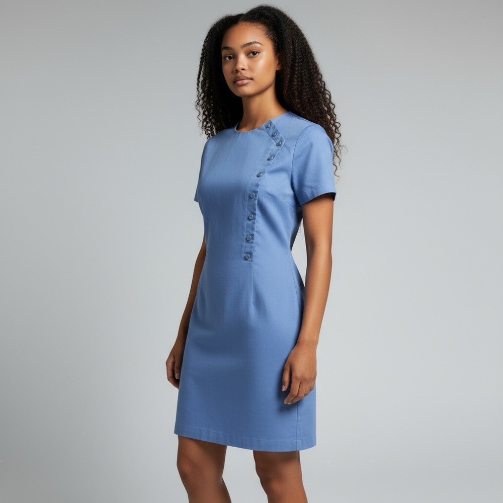 J. Mc Laughlin Cotton Stretch Button Detail Cornflower Blue Sz 4 Zip Up Dress