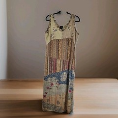 Sacred Threads Womens Patchwork Maxi Dress M/L Butterfly Hippie Artsy Lagenlook