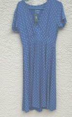 L.L. Bean NWT Blue Floral Faux Wrap Dress Womens Small Rayon Blend Stretch