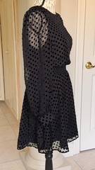 NWT On 34th Black Polka Dot Burnout Mini Dress Size M Sheer Long Sleeve Smocked