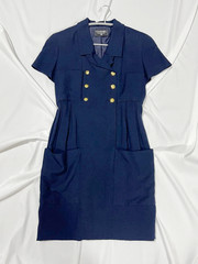 CHANEL Shirt Dress Short Sleeve Coco Mark Gold Buttons Authentic
