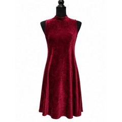 NY Invasion Burgundy Crushed Velvet Mock Neck Sleeveless A-Line Dress Large