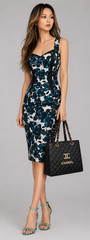 Cue Navy Blue Black Floral Peplum Dress Size 14 NWOT Cocktail