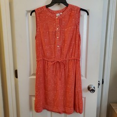 GAP sz M red print rayon slvless shirtdress spring summer beach casual cottage