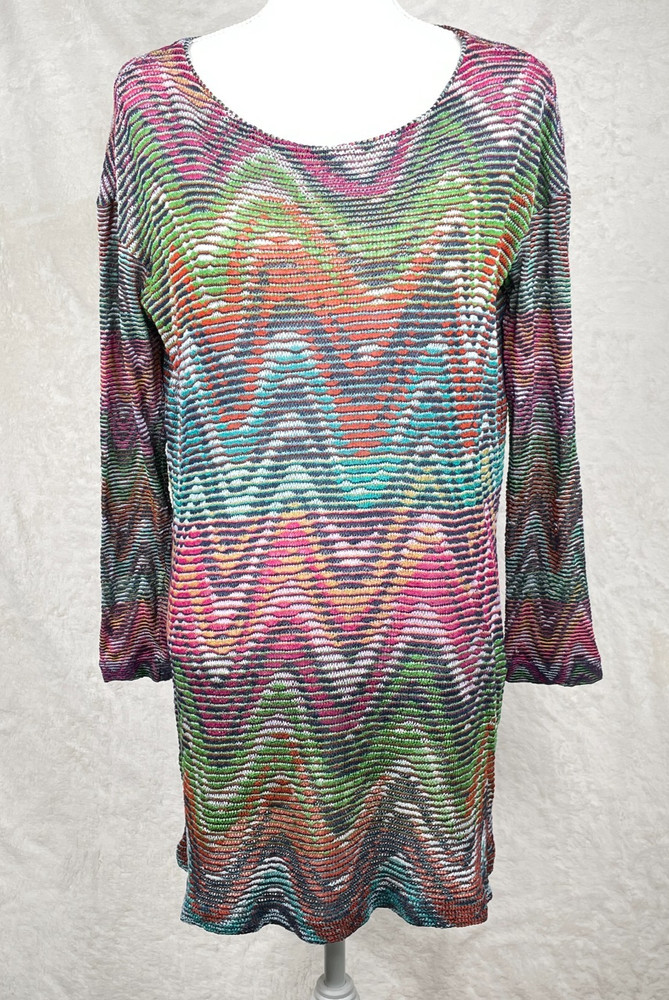 MISSONI Dress Chest 41 Wavy Cheveron Runway Multicolor Boho Hippie Italy Arsty