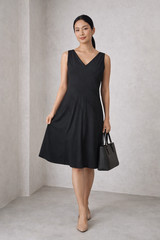 Anne Klein 6 Black Sleeveless V-Neck Midi Dress Fit Flare Work Office Career
