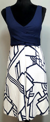 Anthropologie HD In Paris Ardmore Blue White Geometric Sleeveless Dress Size 4