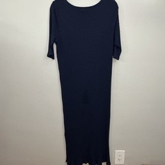 Eileen Fisher Blue Ribbed Knit V-Neck 3/4 Sleeve Midi T-Shirt Dress LG