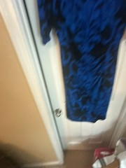 Connected Apparel Blue and Black Damask Ruched Sheath Dress