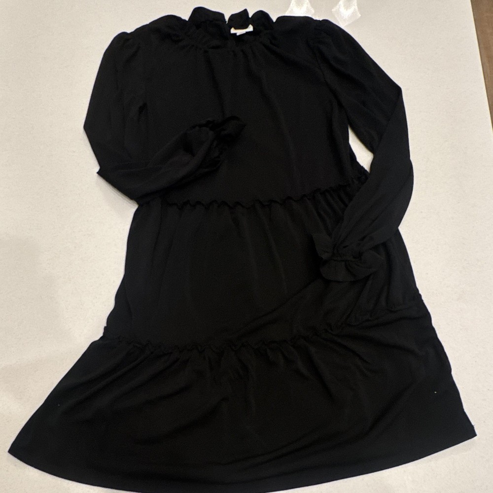 LuLaRoe Black Mini Dress XS High Neck Long Sleeve Ruffle Stretch Pullover