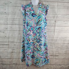 Aryeh Womens Printed Dress Sz Medium Blue Pink Sleeveless