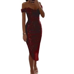 Women Evening Dress Off Shoulder Sequined V Neck Prom Gown for Parties