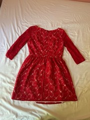 French Connection Half-sleeve Mid-thigh Length Red Lace Dress Women’s Size 8