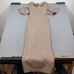 NWT Belle BADGLEY MISCHKA 2 RoseGold Metallic Jacquard Textured Bell Sleeve Gown