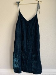 Gypsy Global Village Green Crushed Velvet Mini Dress Shoulder Ties Boho Y2K Sz:S