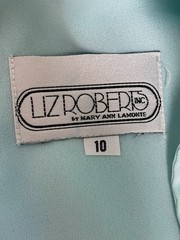 Vintage 80s Liz Roberts Blue chiffon lace panel drop waist rosette bow dress S/M
